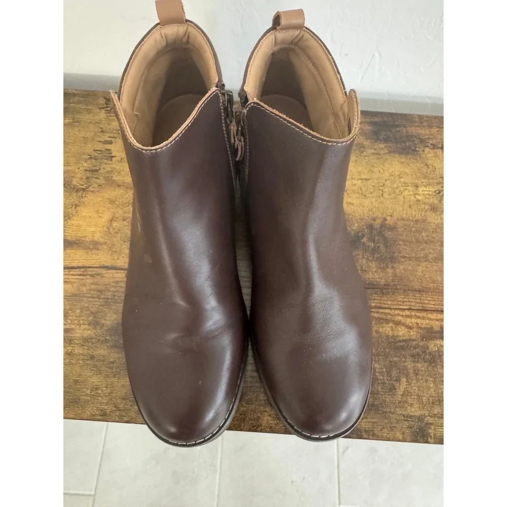 Spenco Womens Brown Leather Canvas Mixed Media Ankle Booties Side Zip Buckle 8